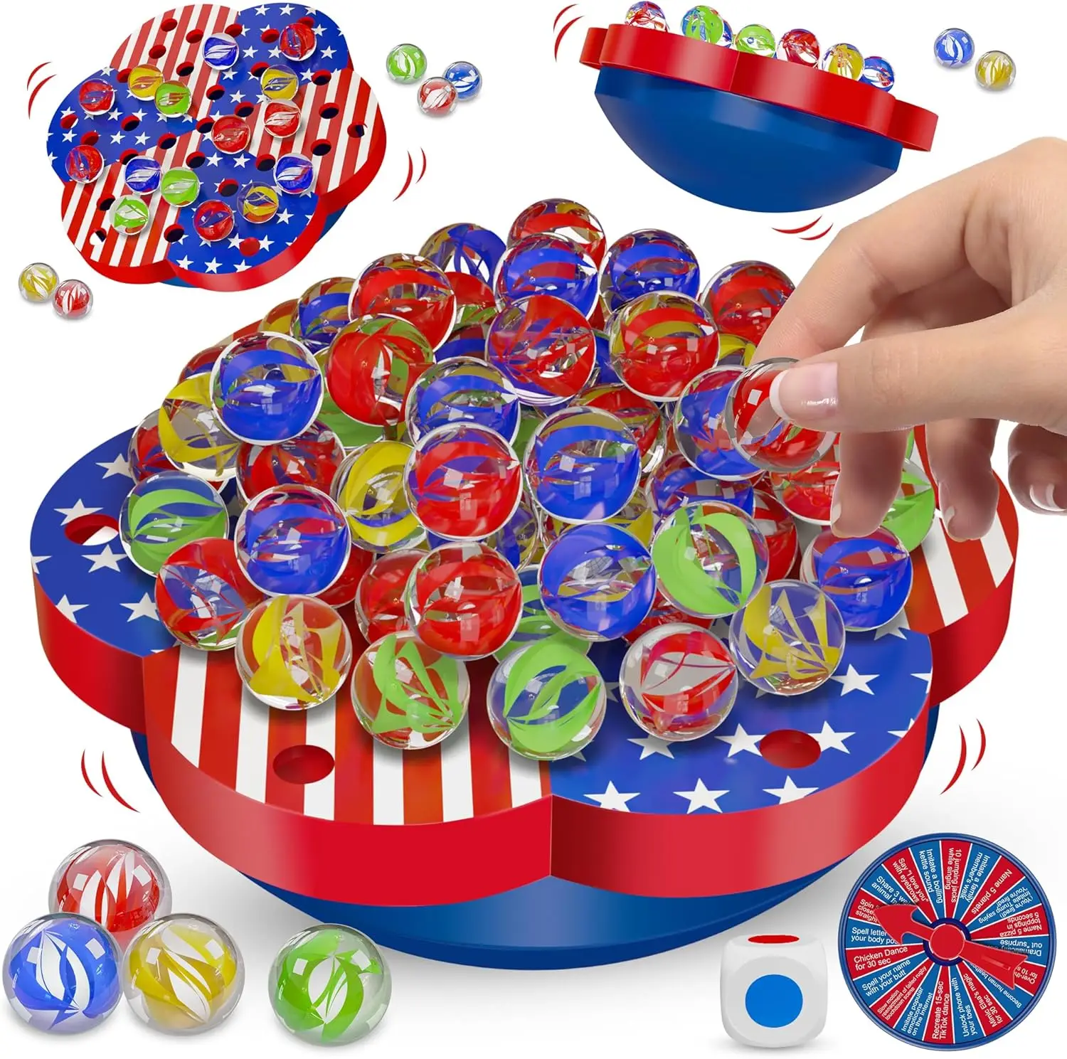 Juego de mármol Wobble Balance: 80 canicas de colores, dados, tablero de ajedrez, tocadiscos, cartas de desafío, divertido juego de mesa familiar para niños A
