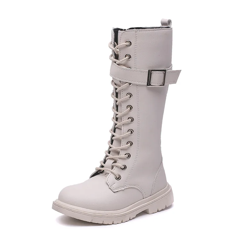 Girls Black Riding Boots 2026 Winter New Tall Boots for Big Kids Non-Slip Leather Boots Faux Fur Lined Side Zipper