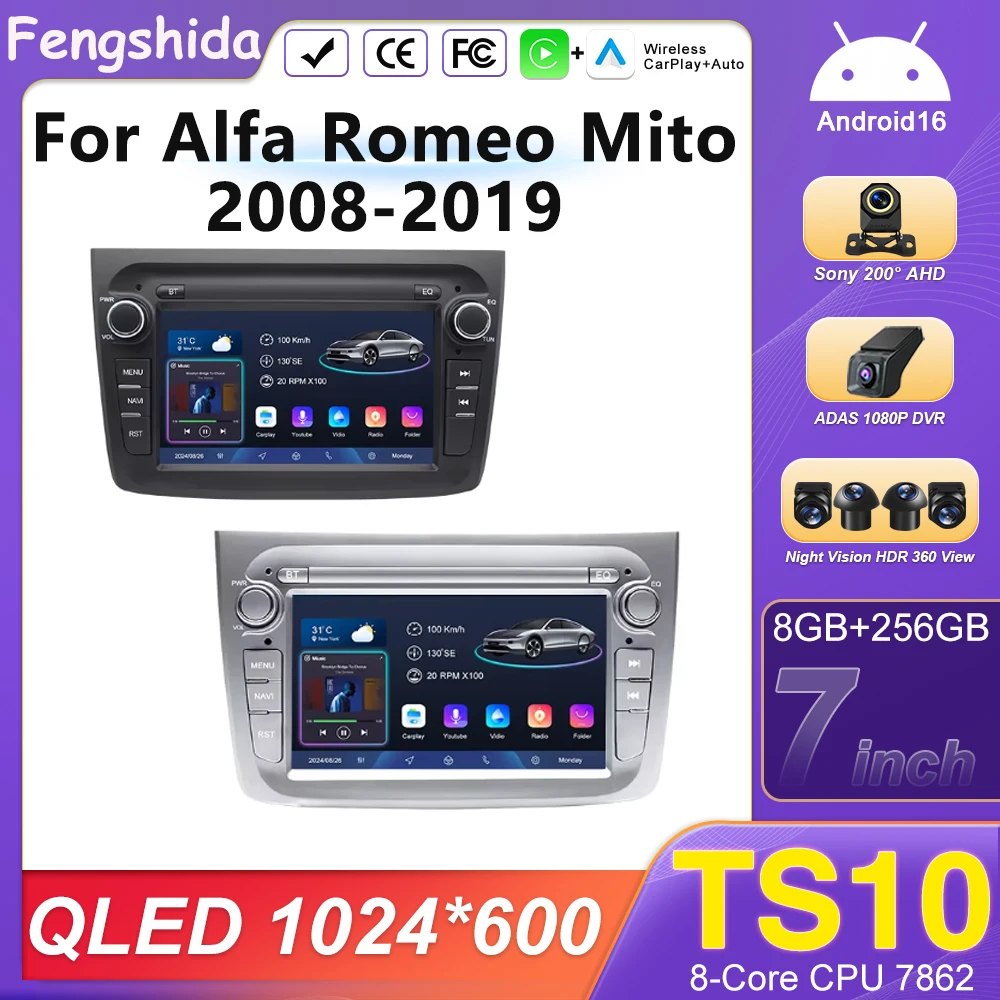 Car Radio Android 16 For Alfa Romeo Mito 2008-2019 GPS Navigation Stereo Multimedia Android Auto Carplay Autoradio