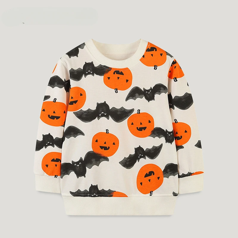 

New Halloween Pumpkin Bat Print Pullover Children's Clothing Sweatshirt Cute Fashion Sweatshirts for Girls Sudaderas De Mujeres