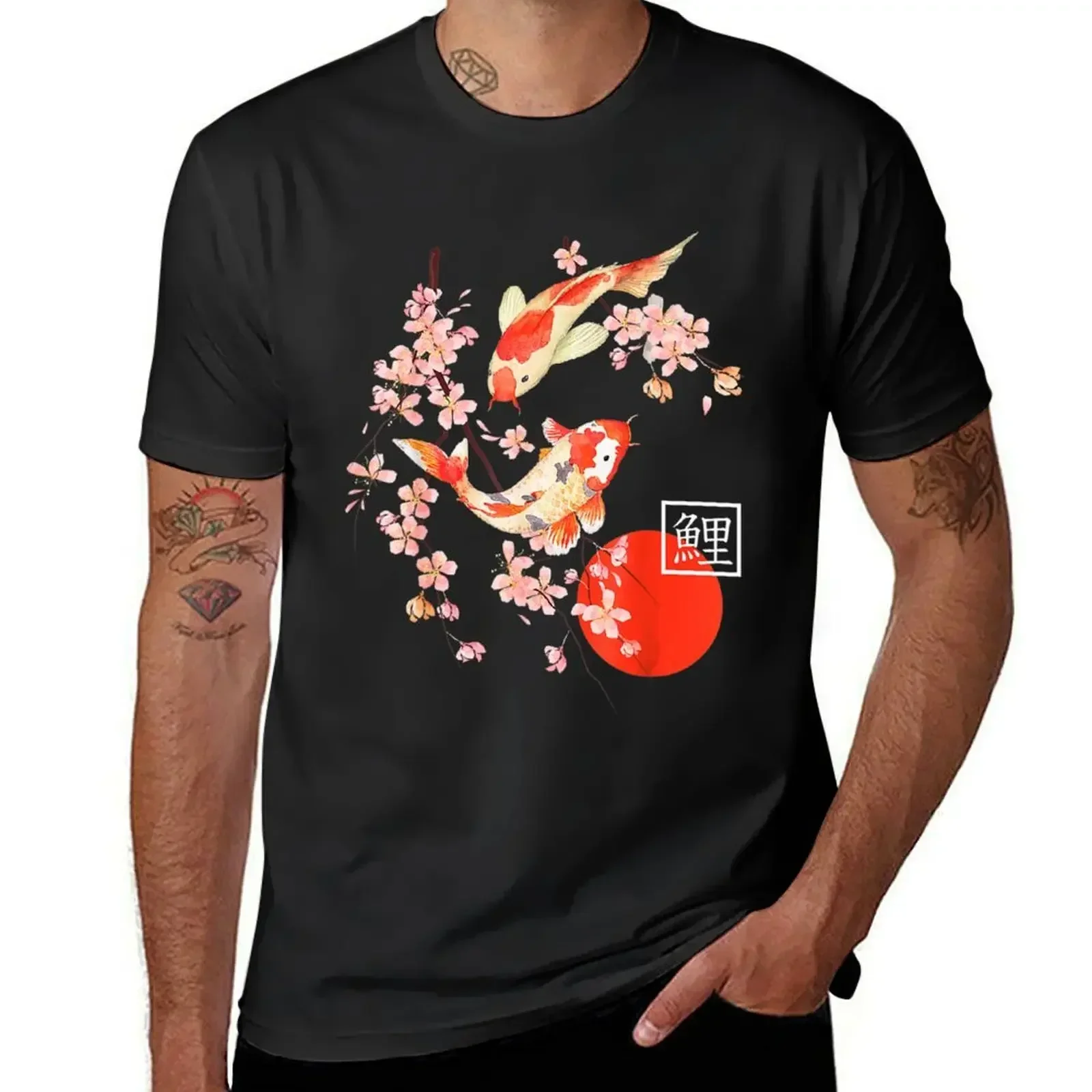 Cherry Blossom Koi Carp Fish Japanese Sakura T-Shirt shirts graphic tees graphics tees quick-drying mens t shirt graphic