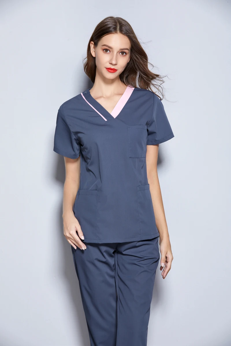 Estate delle donne Multi colorato fantasia scollo a V manica corta clinica odontoiatrica uniformi mediche Top e pantaloni lunghi Set abbigliamento da lavoro