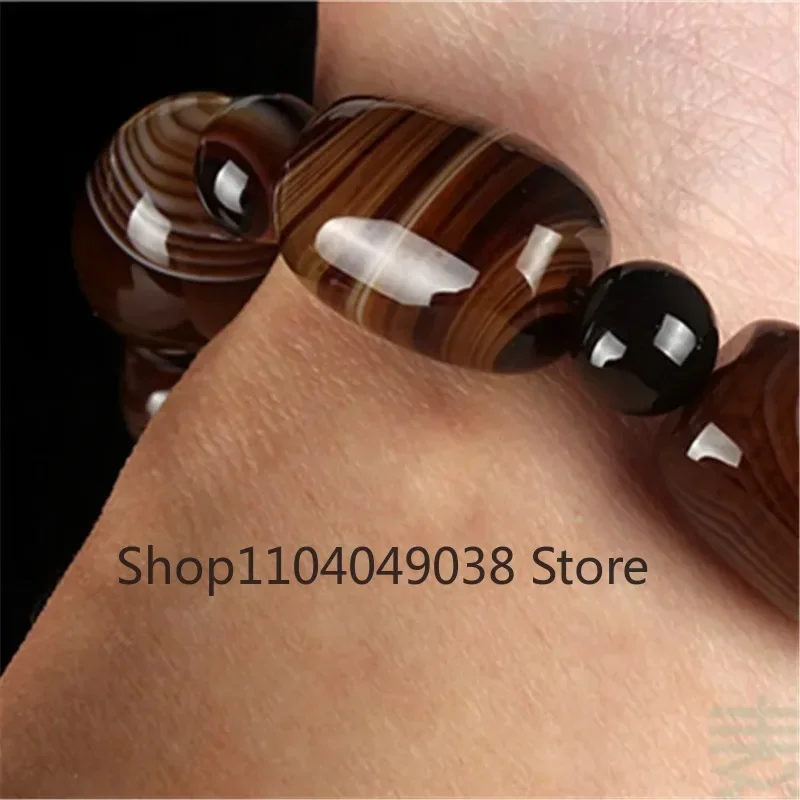 Natural Brazilian Silk Wrapped Agate Bucket Bead Bracelet Men's and Women's Lutong National Style Bracelet