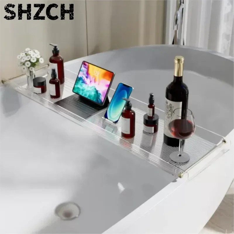 2024 Creative Modern Bathroom Square Bathtub Storage Holder Multi functional Bathroom Acrylic Long Storage Holder 1PCS LF741