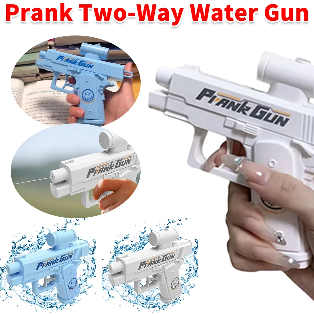 Pistola de agua bidireccional de broma, Mini pistola de chorro de broma reutilizable, pistola de agua peculiar multiusos para bromas divertidas y diversión al aire libre, 2 uds.