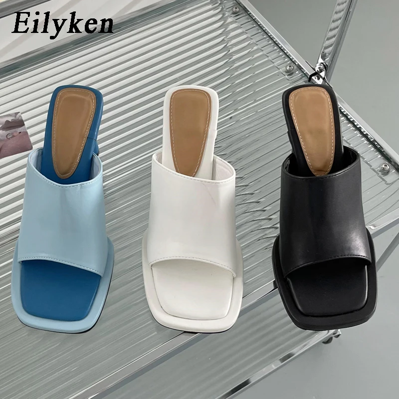 Eilyken Summer Women Slipper Fashion Platform Square Toe High Heel Ladies High Quality Slides Outdoor Dress Party Sandals