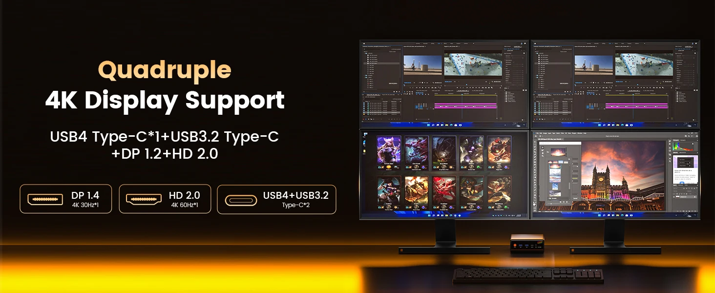 PELADN Gaming WO-4 Mini PC AMD Ryzen 5 7640HS (6 Cores, Up to 5.0GHz) 32GB Dual DDR5 1TB PCIe3.0 SSD Quadruple 4k Display Support