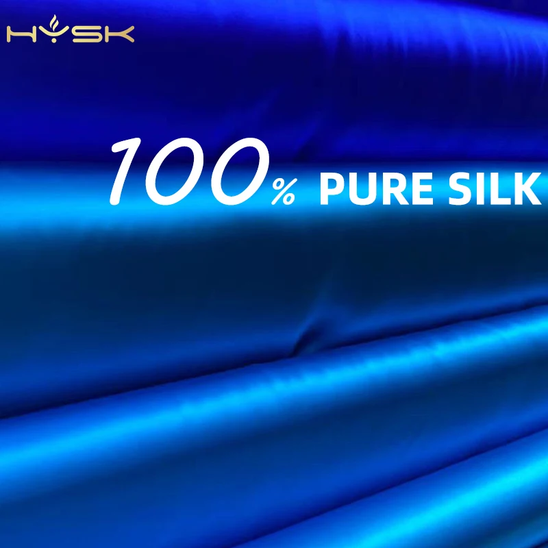 HYSK 100% тутовая шелковая ткань Charmeuse, королевский синий однотонный/прозрачный плетение