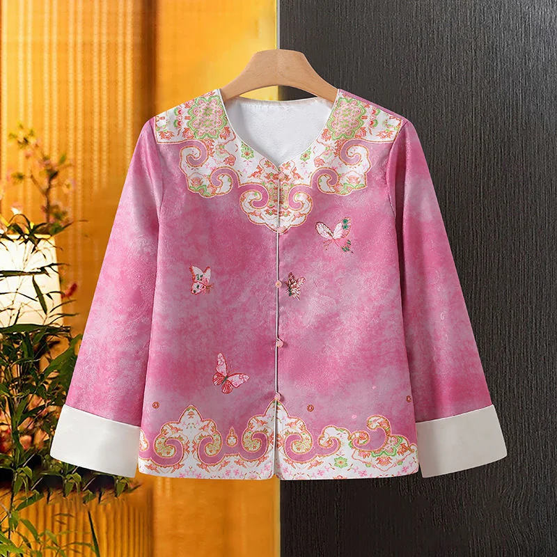 

Woman Clothing Women's Jacket Spring and Autumn Cardigan Loose Chinese Style Embroidered Coat Retro Silk Jacquard Jacket Coat