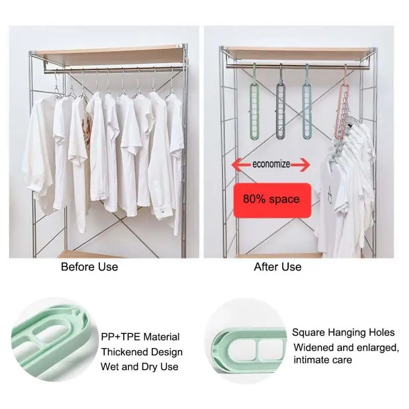 5pcs, Plastic 9-Hole Foldable Hangers, Heavy Duty Space Saving Clothes Organizer Hangers, For Room, Closet, Wardrobe, Home & Dor