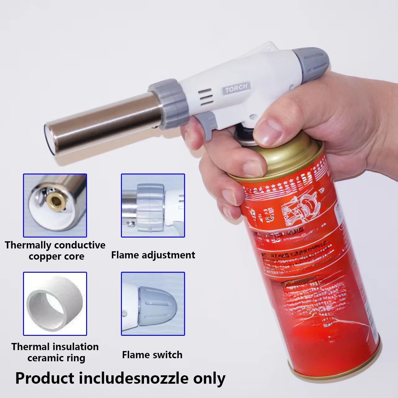Butane blowtorch lighter kitchen cooking torch head with adjustable flame, suitable for chef cooking, cream, pudding, barbecue,