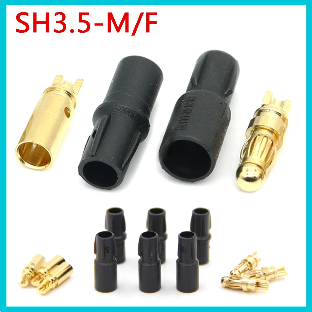 2Pcs SH3.5 Banana Male Female Connector With Sheath Copper Gold Plated Adjustable 3.5mm Banana Plug Jack DC Motor Airplane Model