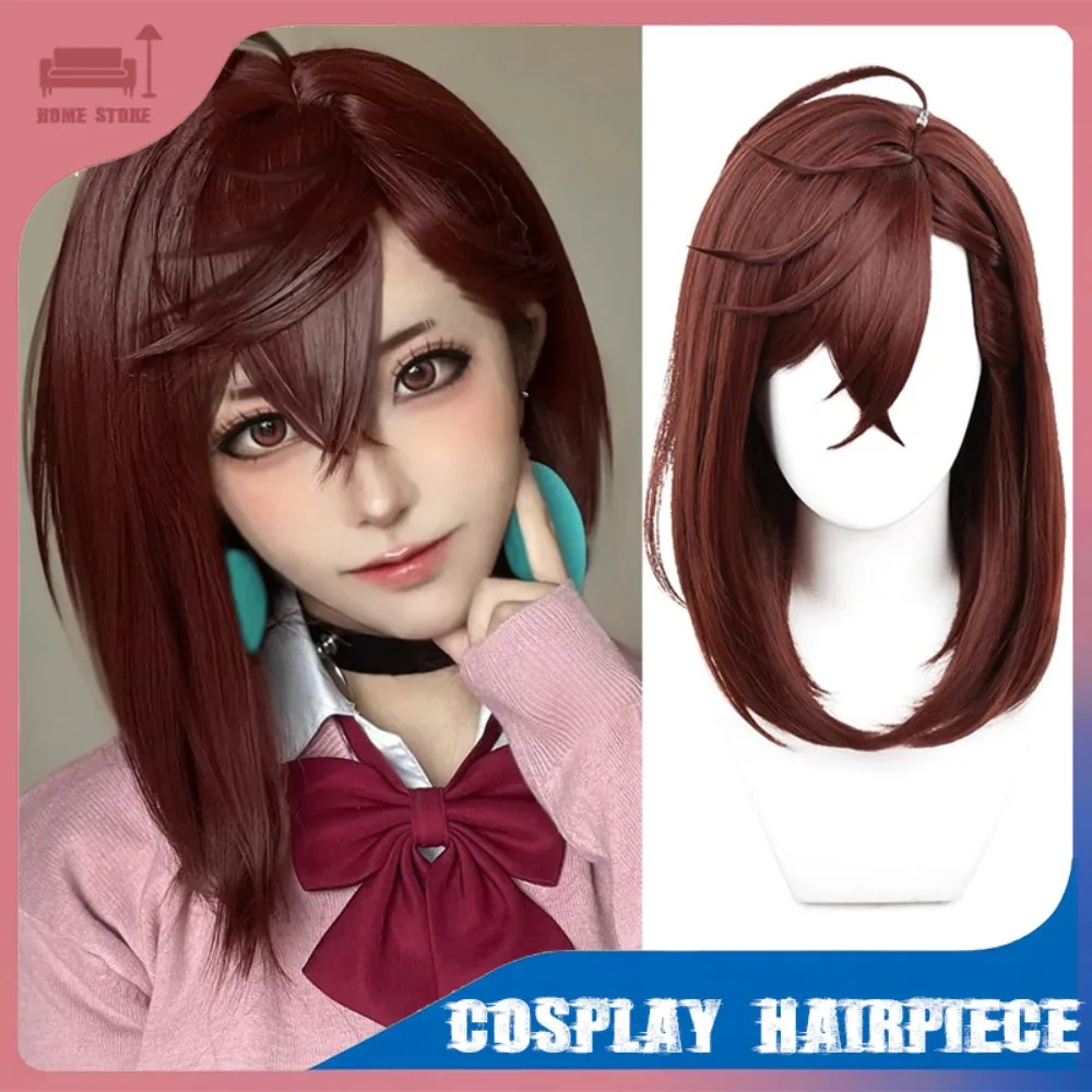 

Парик для косплея Momo Ayase, короткие красные, коричневые волосы, длина 18 дюймов, термостойкий синтетический парик, имитация кожи головы, костюм на Хэллоуин