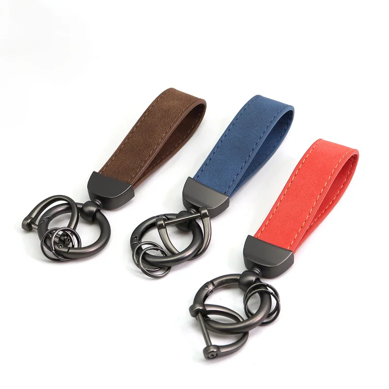 Laser Engrave Suede Car Key Chain Custom Logo Leather Keychain for Men and Women Retro Vintage Personalize Company Name Keyring