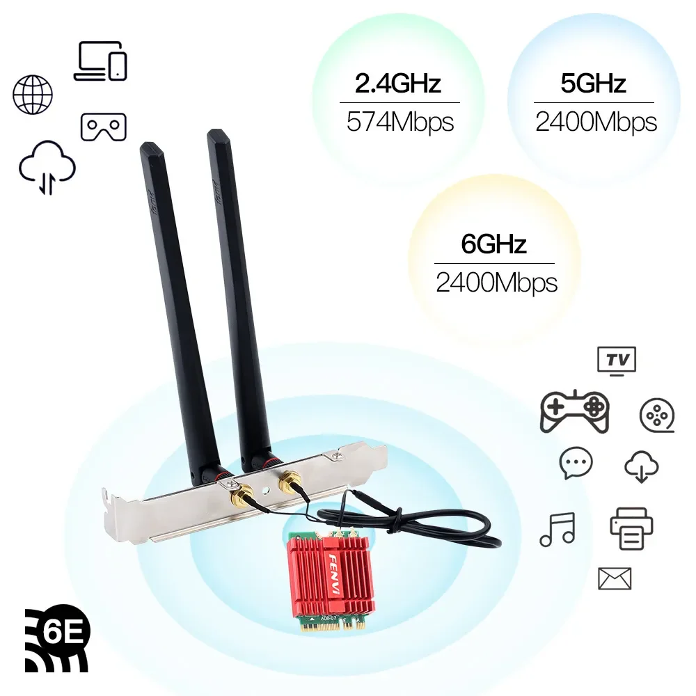 AliExpress Coleção FENVI Wi-Fi 6E AX210 Cartão Tri Band 2.4G/5Ghz/6Ghz Para Bluetooth 5.3 802.11AX M.2 Cartão Wi-fi Sem Fio