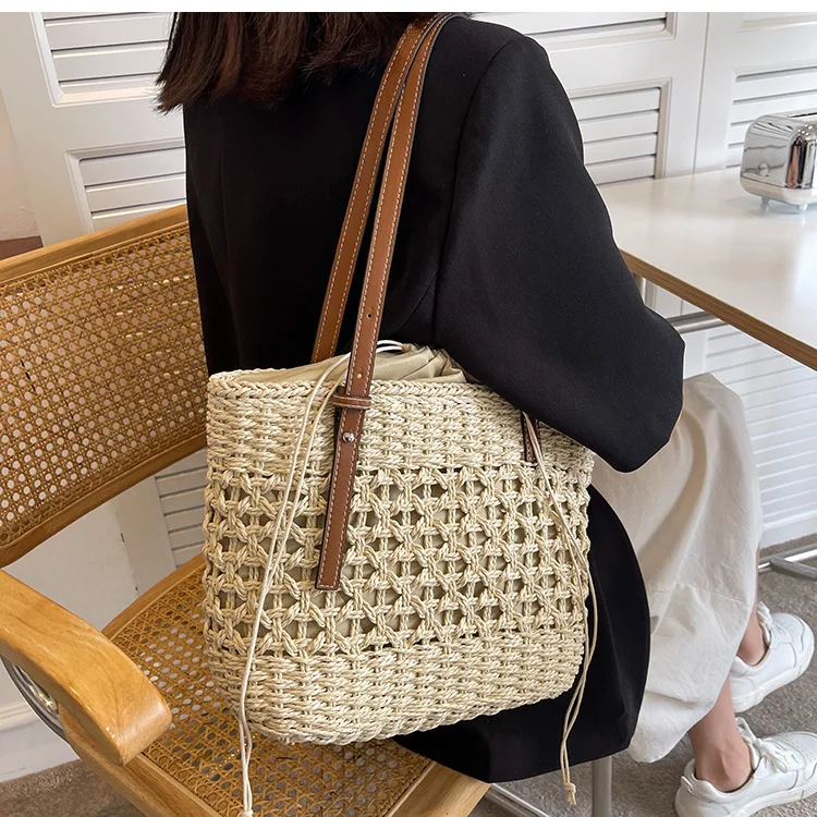 Trendy Straw Bags for Women 2023 Summer Beach Shoulder Wicker Bag Woven Rattan Tote Bag Handmade Purse Bohemia Handbag bolsos