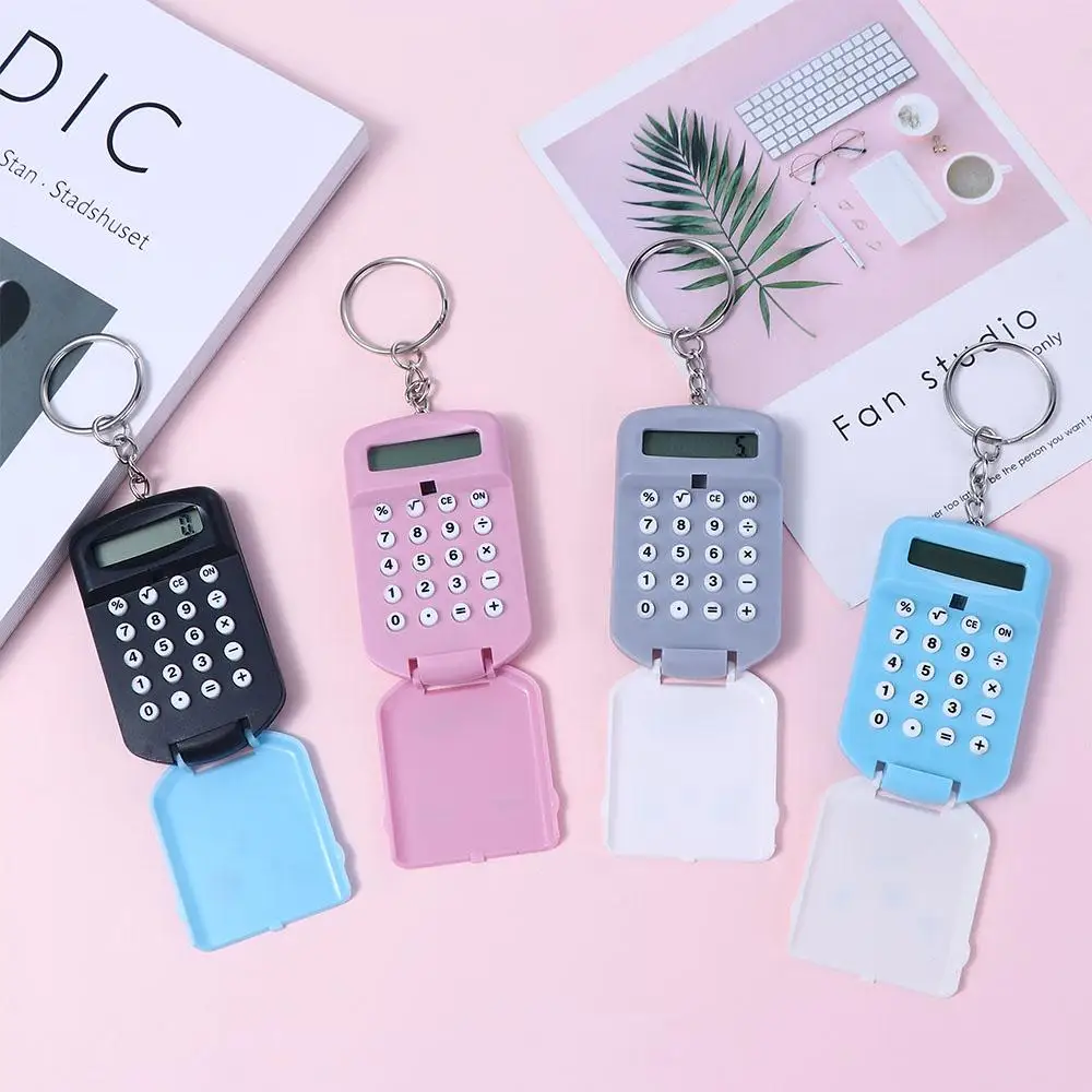 Cute Chind Portable Digit Calculator Flip Cartoon Bags Pendant Office Supplies Calculator Keychain Key Ring