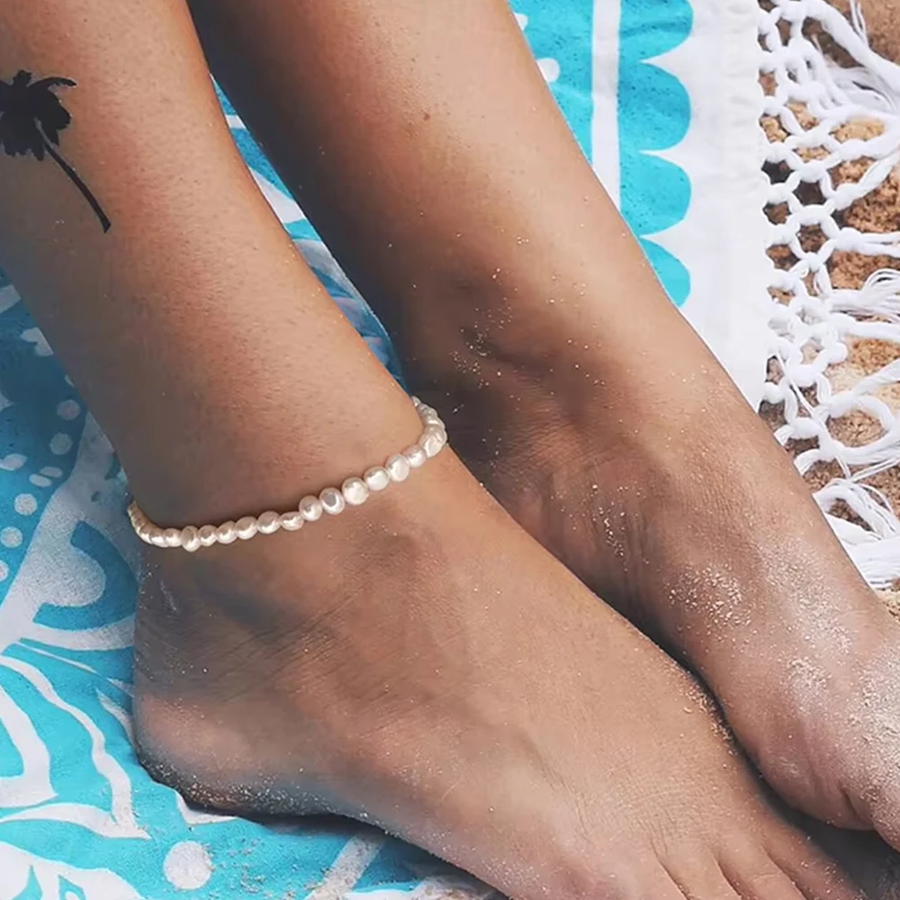 قبلة ماندي البوهيمي 4-5 مللي متر اللؤلؤ الطبيعي خلخال 925 الفضة الصيف الشاطئ سوار على الساق القدم سوار الصنادل مجوهرات SA39 #4