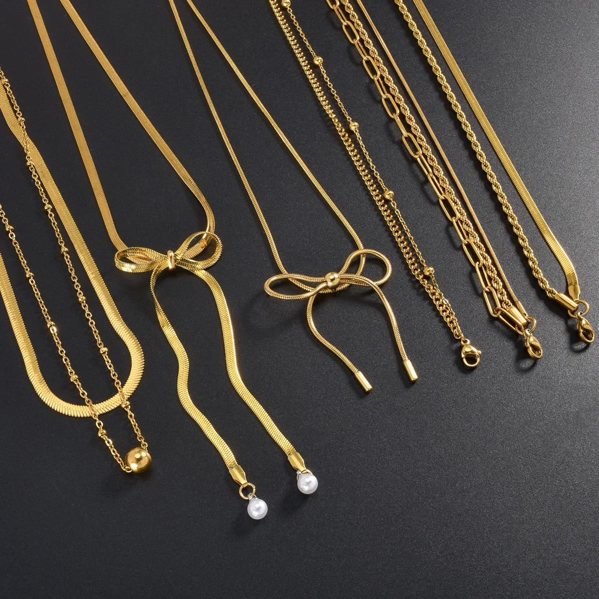 

Bow Pendant Necklace Double Layered Stackable Design for Women Stainless Steel Elegant Jewelry Gift for Girlfriend Valentine