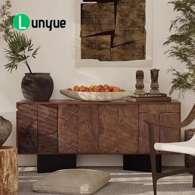 Medieval Style Solid Wood Dining Side Cabinet Retro Designer Multi Layer Storage for Entrance Hall Living Room Home Decor