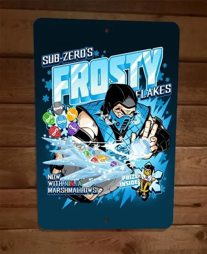 Sub Zeros Frosty Flakes Cereal Funny Mortal Kombat Parody  Metal Wall Sign