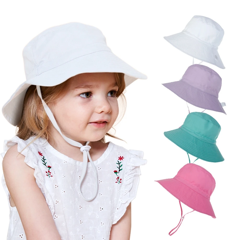 Children Sun Hat Boy Girls Solid Chic Bycket Caps with String Baby Kids Casual Outing Breathable Fisherman Hats Panama Caps