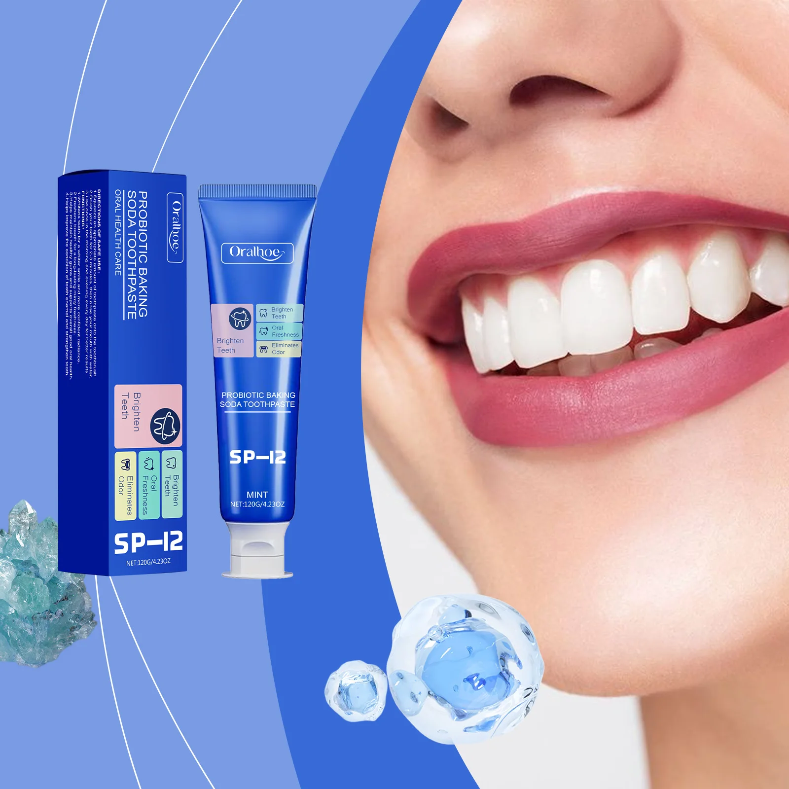 Baking Soda Probiotic Whitening Toothpaste Remove Yellow Teeth Stain Tartar Brighten Dental Protect Gum Fresh Mouth Oral Care