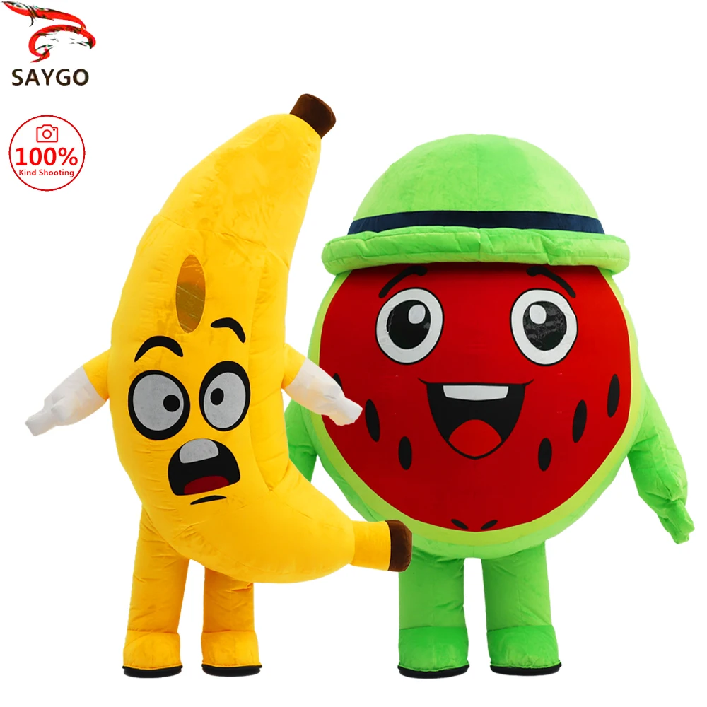 

SAYGO Banana Watermelon Inflatable Costume Parade Adult Fruit Character Cosplay Halloween Party Event Mascot Set