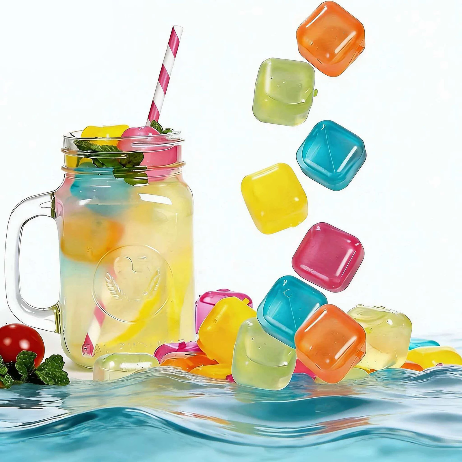 24 Pack Refreezable Plastic Ice Cubes No Dilution Quick Freezing and Cooling Ice Cubes for Lunch Boxes Coolers Party Hosts