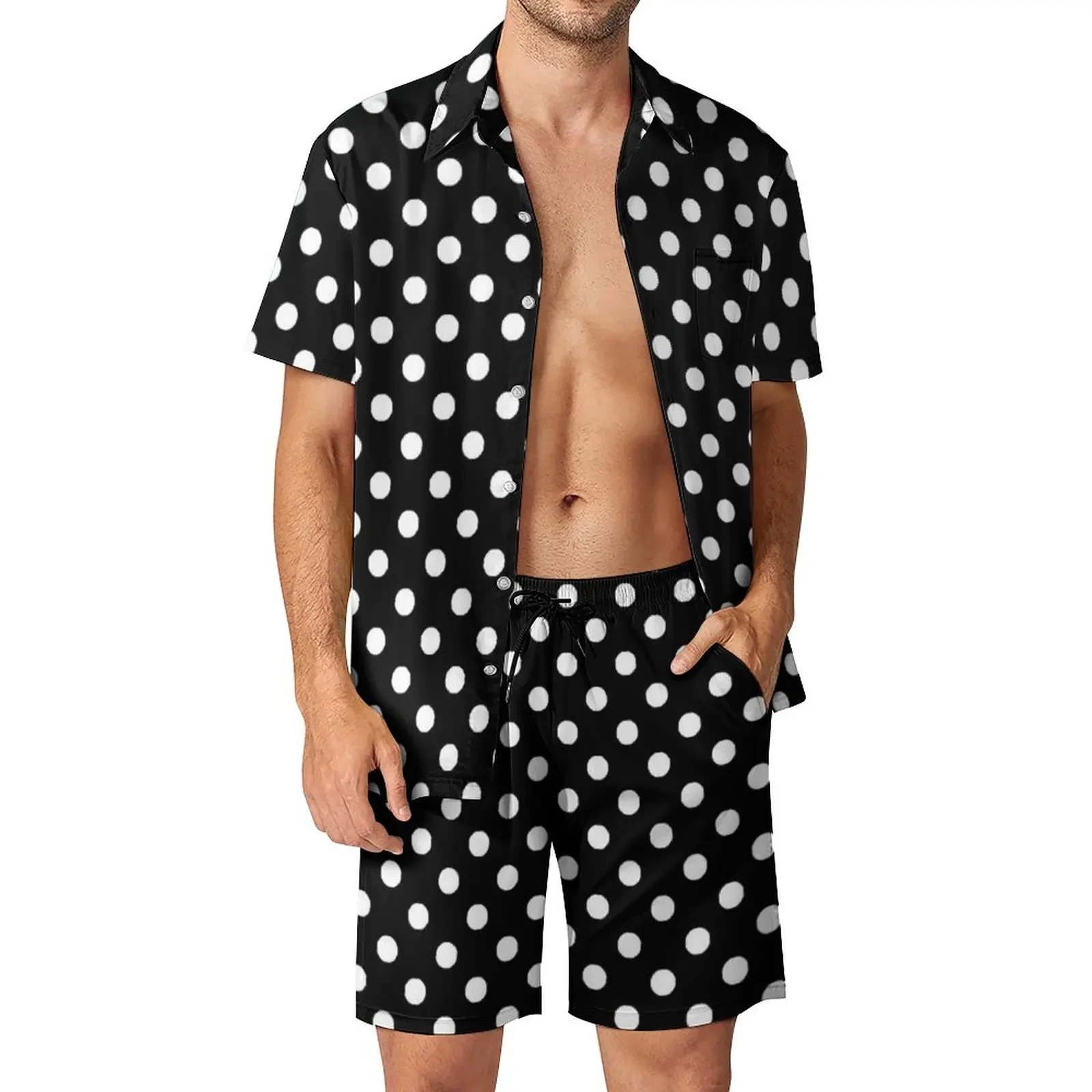 Shirt Set Men's Summer 3D Printed Polka Dot Shirt (no Pockets) And Shorts Set Men's Casual Fresh Simple Lapel Hawaiian Shirt