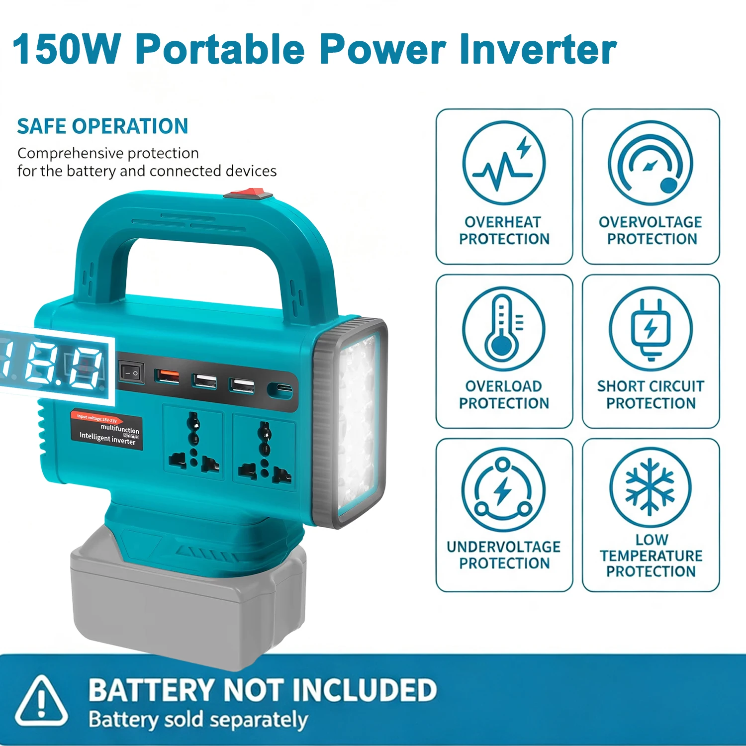 150W Portable Power Inverter for Makita/Milwuakee/Dewalt 18 V Battery DC 18 V to AC 110 V 220 V Converter Power Station