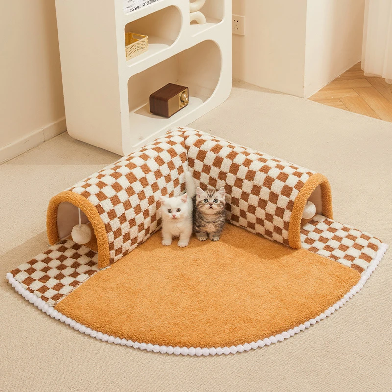 L-shaped Cat Tunnel Tubes Detachable Pet Cat Bed Large Space Pet Sleeping Mat for Cats Puppy Winter Warm Kitten Nest