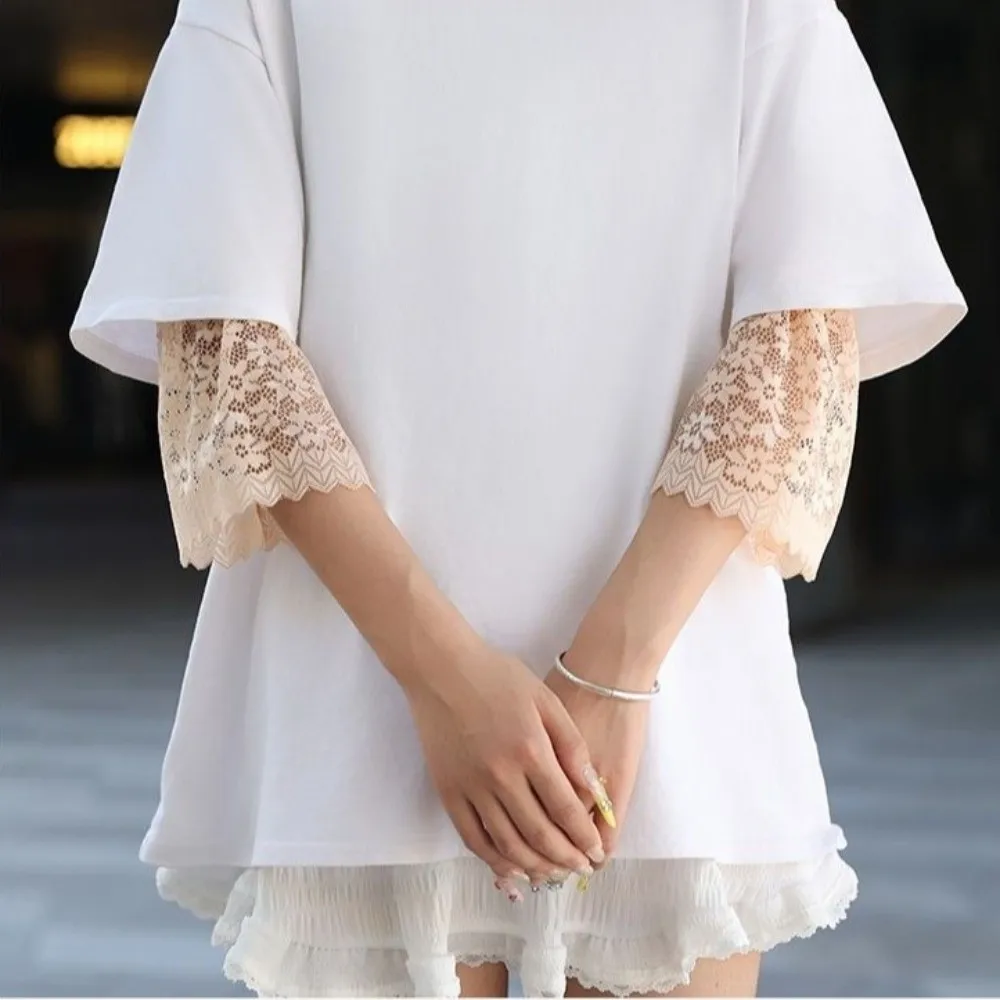 New Soft Lace Sleeves Elastic Wrist Breathable Decorative Cuffs Solid Color Mesh Bell Sleeves for Casual Outfits