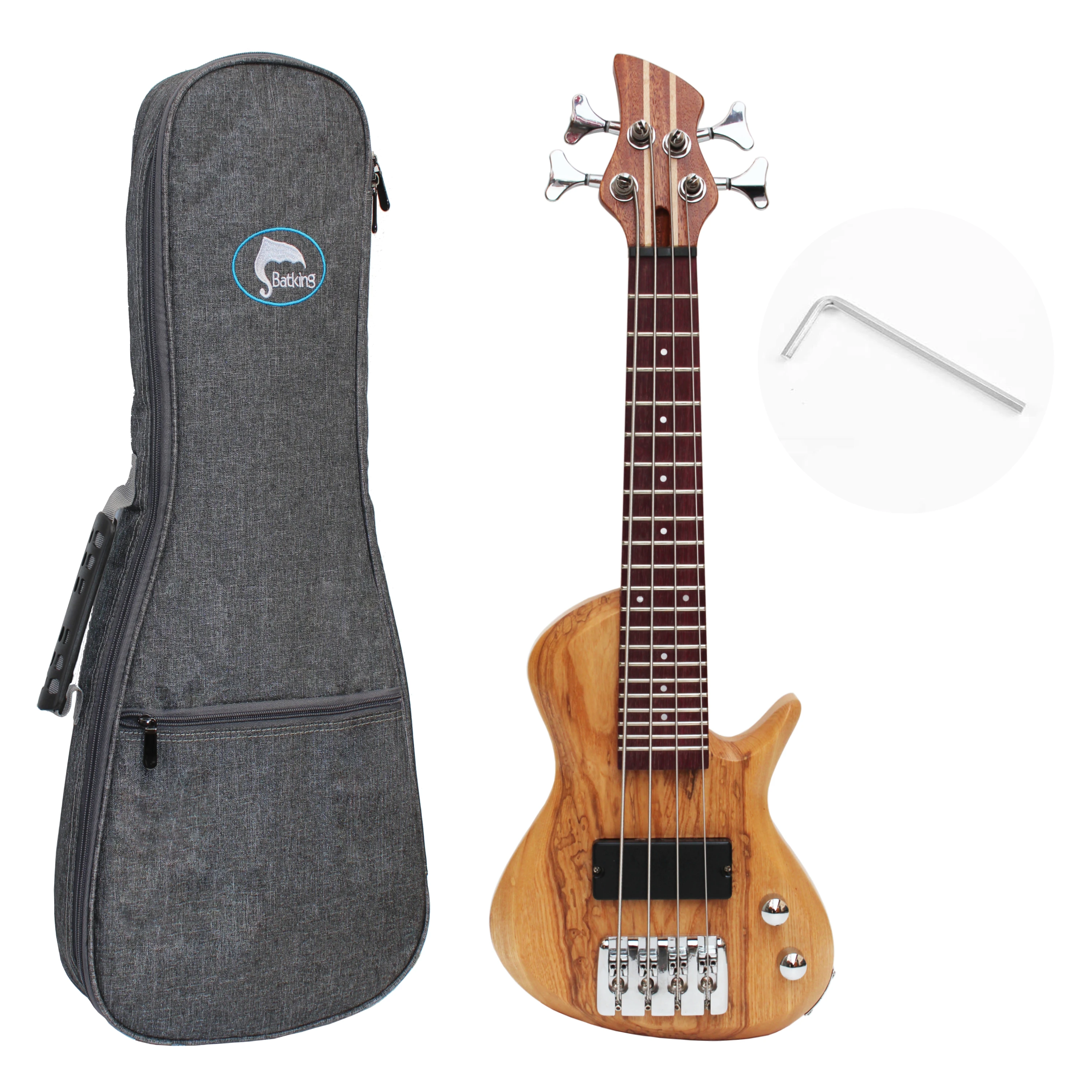 Batking Mini Ukulele Bass, Electric Ubass 4 String, Fretted Bass Ukelele with Gig bag