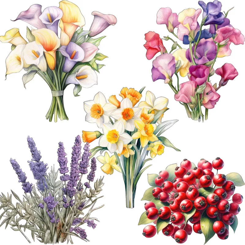 Three Ratels QCF366 Pastoral style colorful flower bouquet wall sticker for home decoration toilet decals