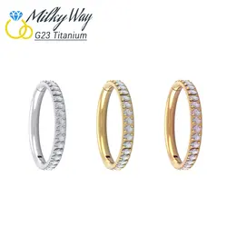 Anillo de Nariz de segmento con bisagras de titanio G23, pendiente redondo de circón, Clicker de oreja, cartílago, Tragus, hélice, labio, Piercing Nasal, joyería Popular