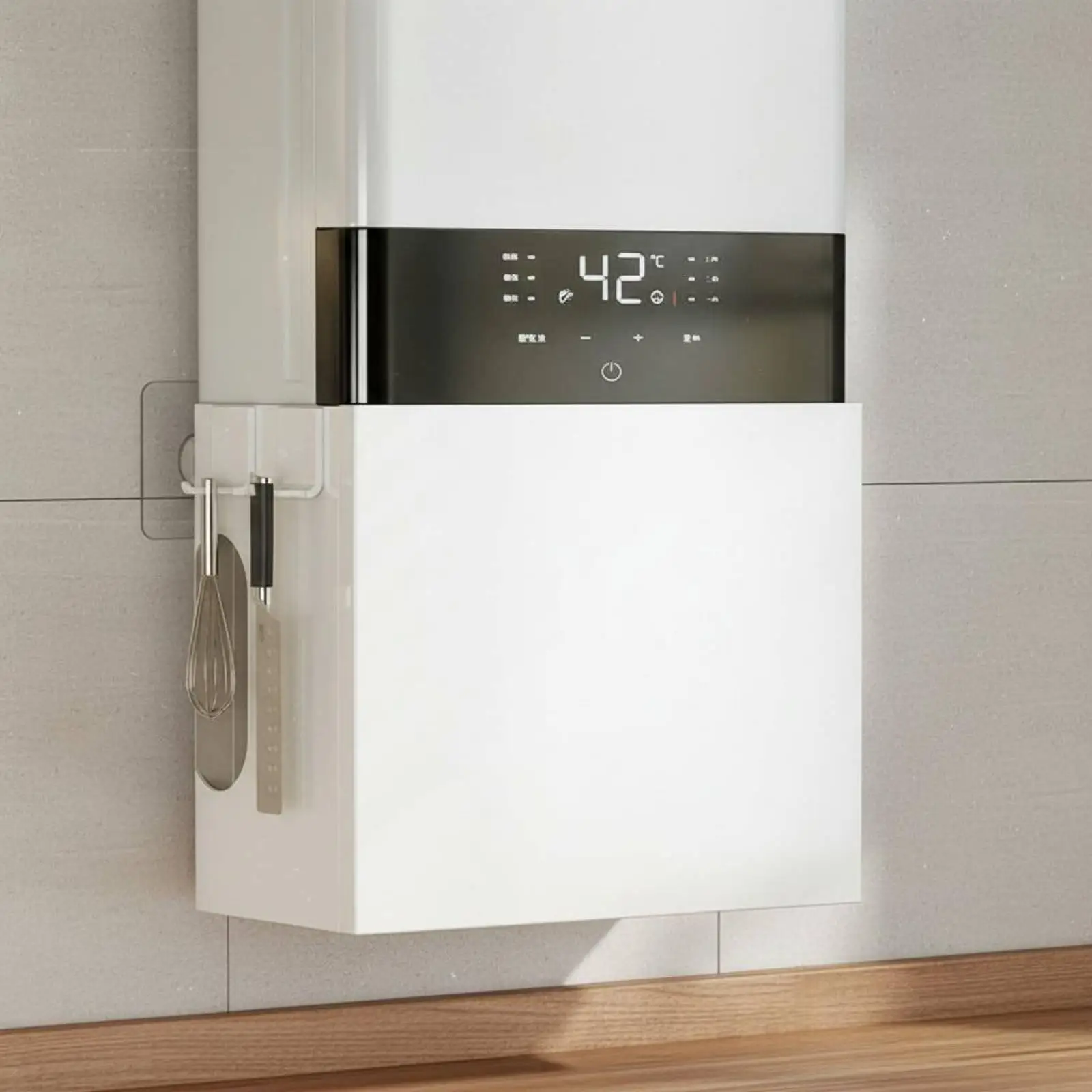Gas Meter Cover Pipe Hide Kitchen Shelf with Multi Hook for Household Clutter Free Countertop