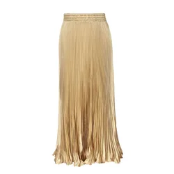 Satin Glossy Pleated Skirt Evening Party Wear Vintage Elegant Fishtail Long Skirt Women Clothes Harajuku Faldas Casual Saias