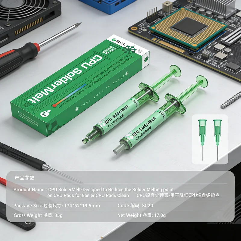 2UUL SC20 CPU SolderMelt Solvent Lowers Solder Melting Point on Motherboards GPU PAD BGA Chips Make Safe CPU Reballing Cleaning