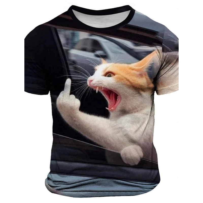 Grumbling Cat Squirrel Pattern T Shirt For Men Funny Animals 3D Printed Tees Casual Short Sleeve Round Neck Tops Street T-Shirts