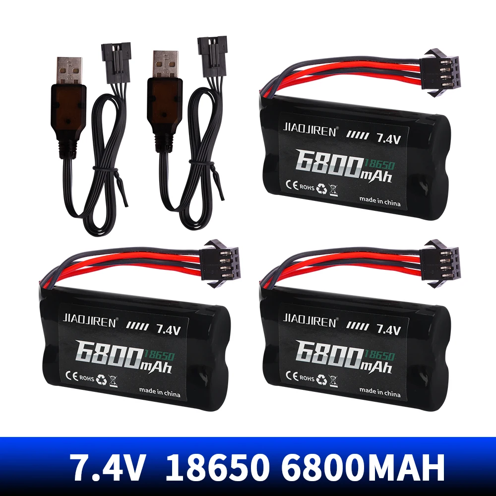 LI-ION Battery SM-4P Plug 7.4V 6800mah 18650 with for car model water bullet guns toys parts RC toys Boat Spare Parts 2S battery