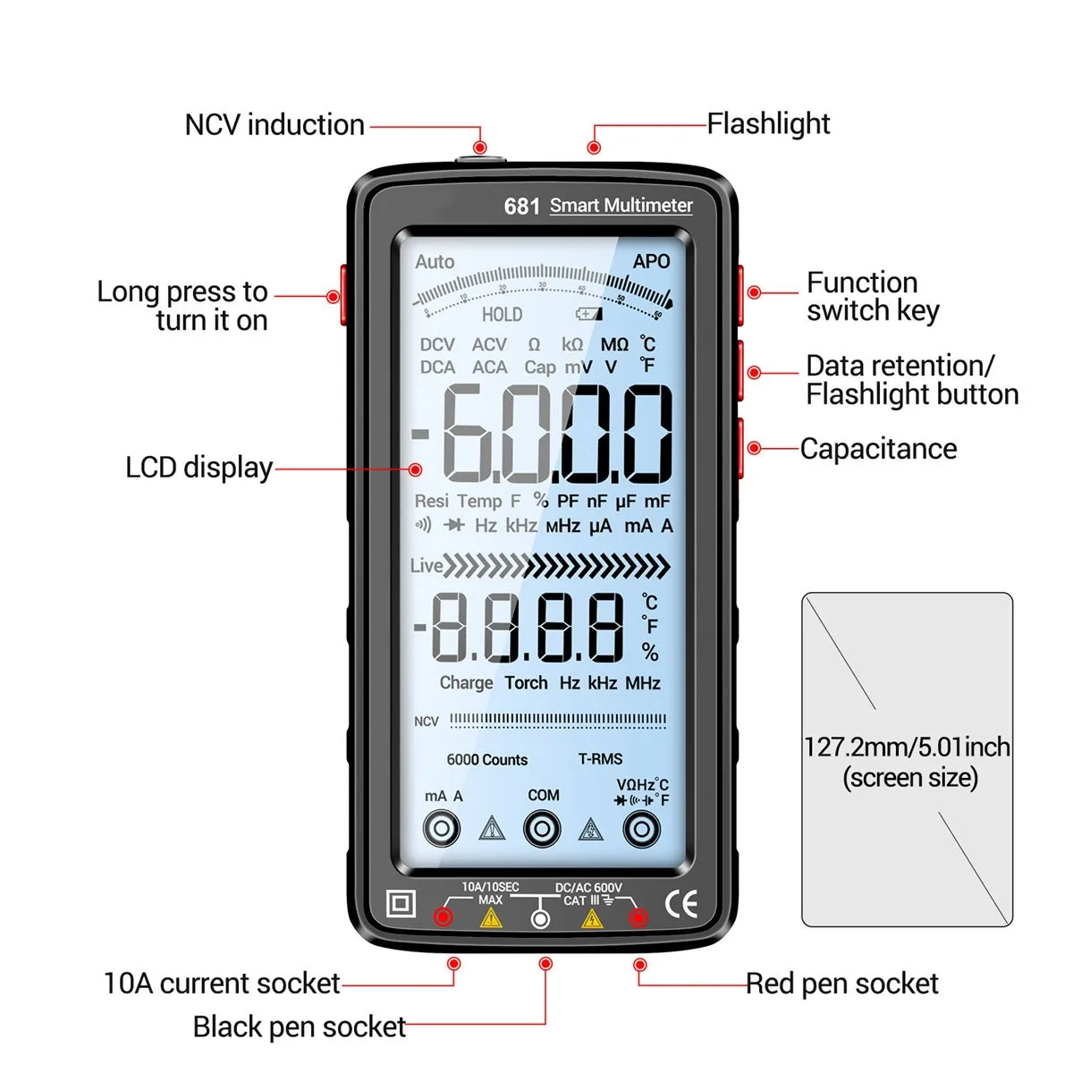 Full screen charging multimeter digital high-precision intelligent automatic range anti burn universal meter for electricians