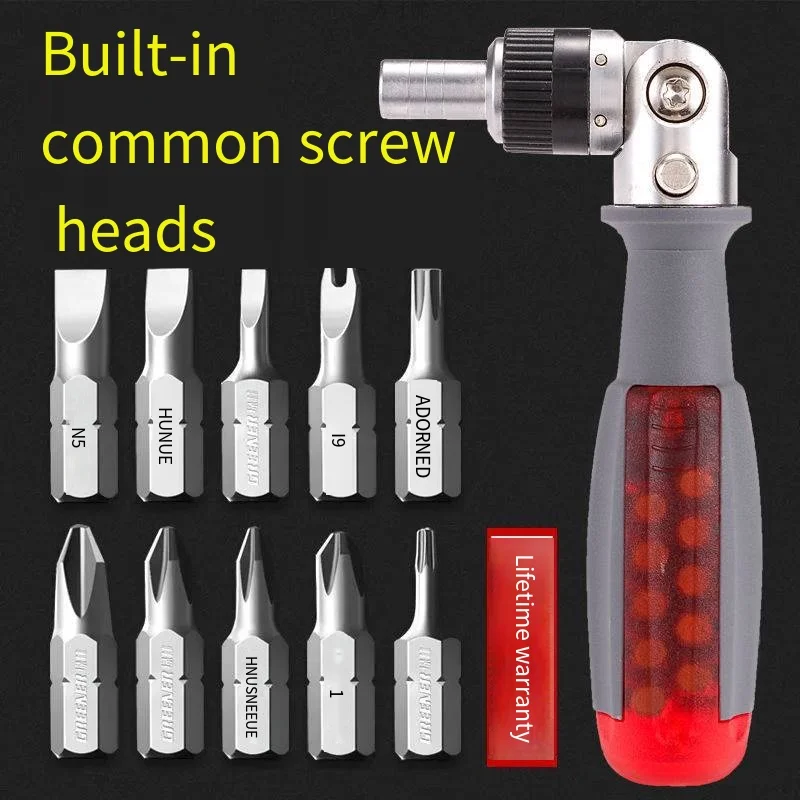 مجموعة مفكات براغي بسقاطة متعددة الزوايا 10 في 1 مع رأس مغناطيسي، مقبض قابل للتعديل، لقم قابلة للاستبدال، مجموعة أدوات من سبائك الصلب