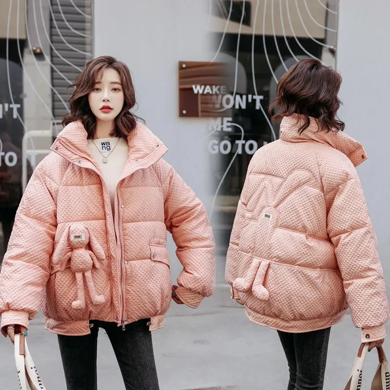 Down Cotton Jackets Womens 2024 Autumn Winter New Fashion Loose Casual Cotton Coats Female Little Rabbit Short Worm Parkas