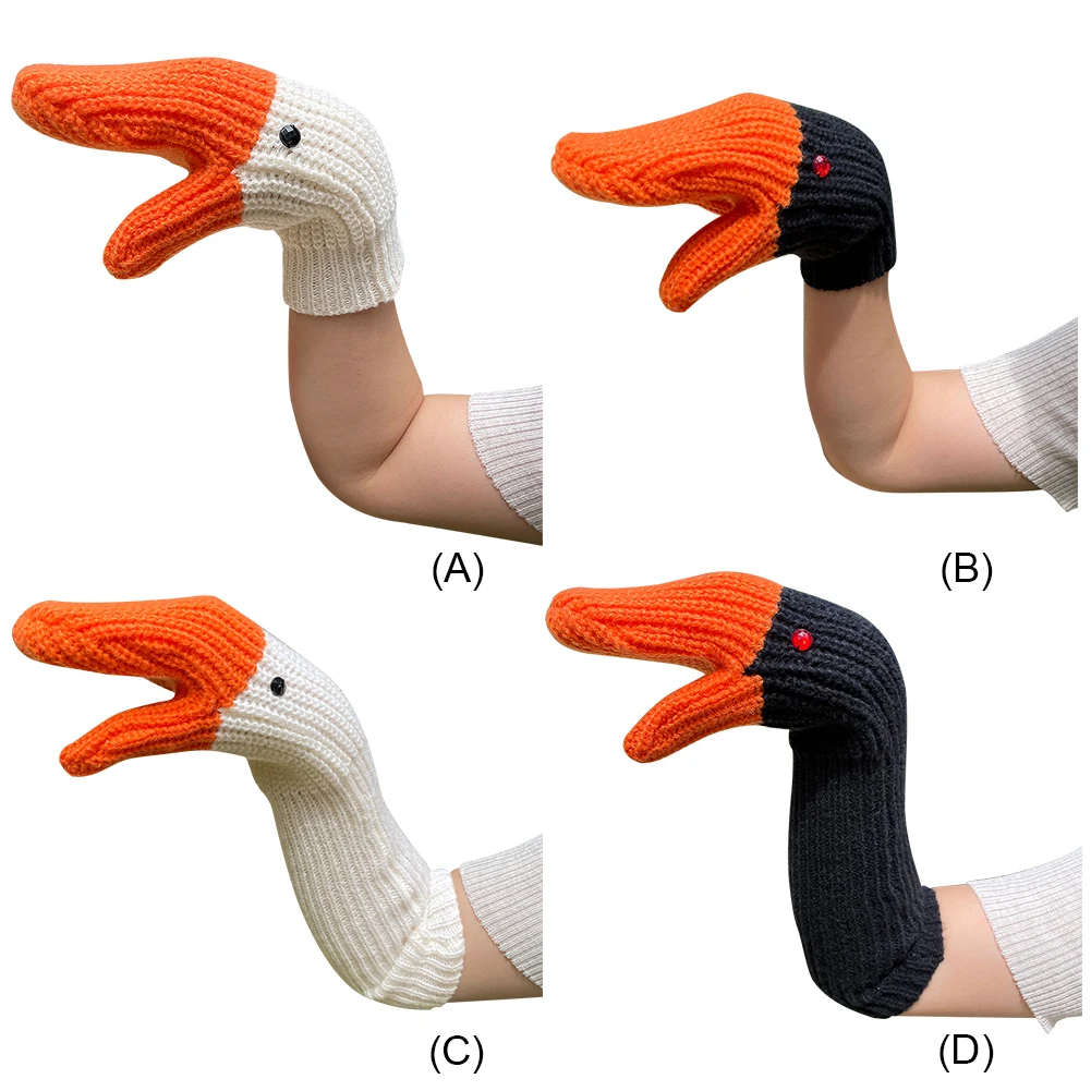 Unisex Cartoon Swan Mittens Cold-Proof Knitted Swan Gloves Full Finger Creative Knitting Gloves for Autumn Winter