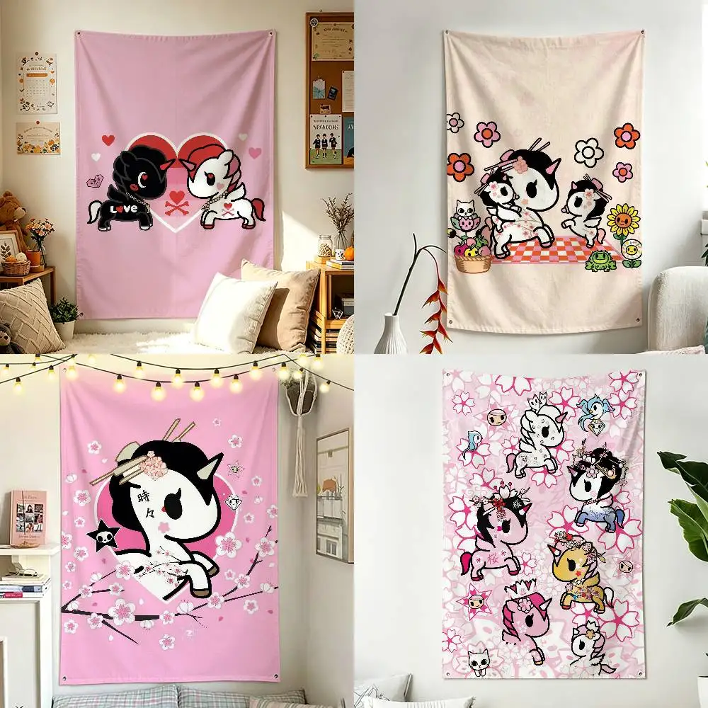 Sweet U-Unicorno Cartoon T-TokidokiS Home Decor Wall Hanging Vertical Flag Indoor Outdoor Background Tapestry