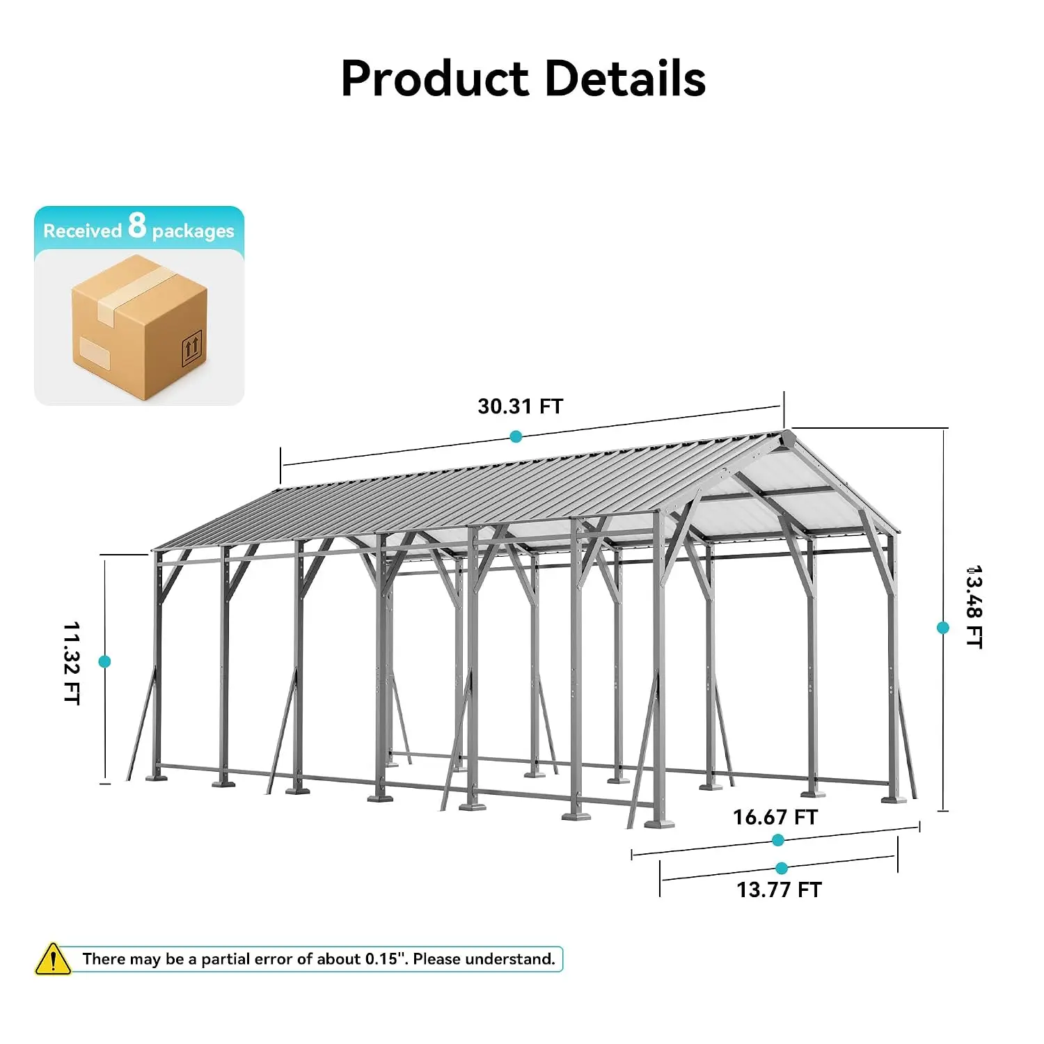 14x30 FT Heavy Duty Metal RV Carport All Weather Vehicle Shelter, Customized