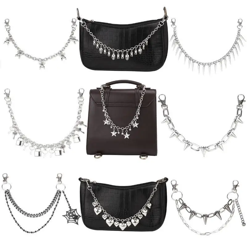 Gothic Punk Detachable Bag Chain Set Multiple Cool Charm Designs Handbag Decor Y2K Alt Style Daily Wear Gift