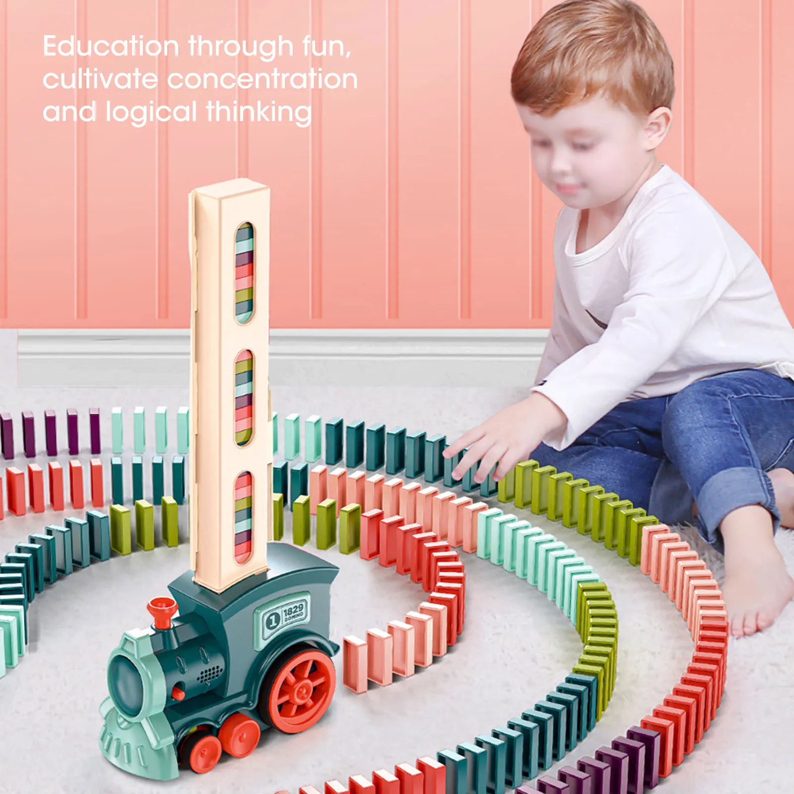 Kids Automatic Laying Domino Train Electric Car Dominoes Set Brick Blocks Kits Games Educational Toys Children DIY Toy Boys Gift