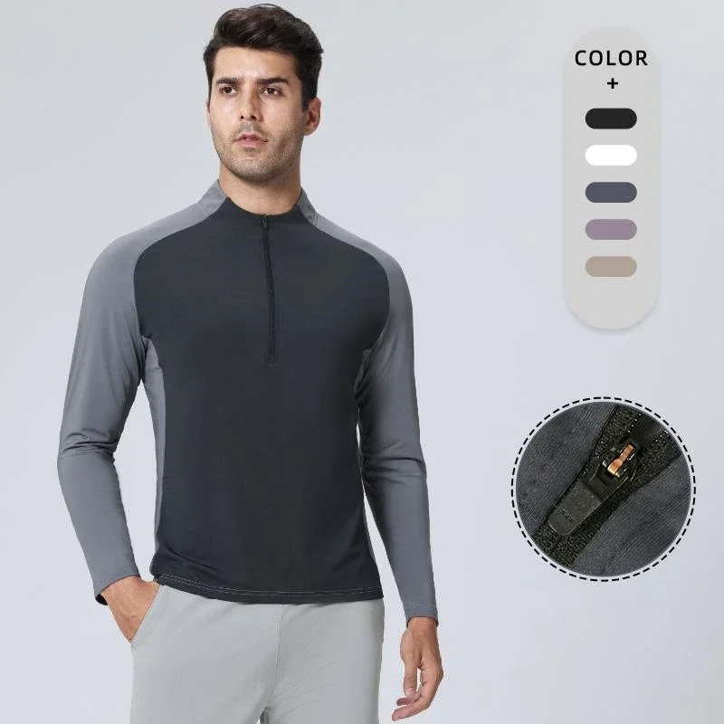 

2025 Autumn Winter New Fashion Color Matching Top Running Training Sportswear Suit Men Gym Fitness Clothes Quick-drying T-shirt